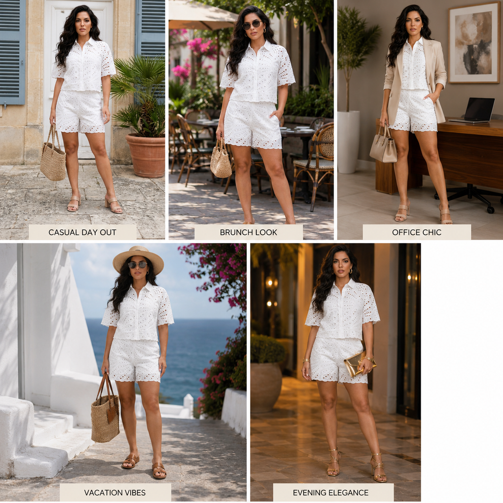 White Eyelet Shorts Set