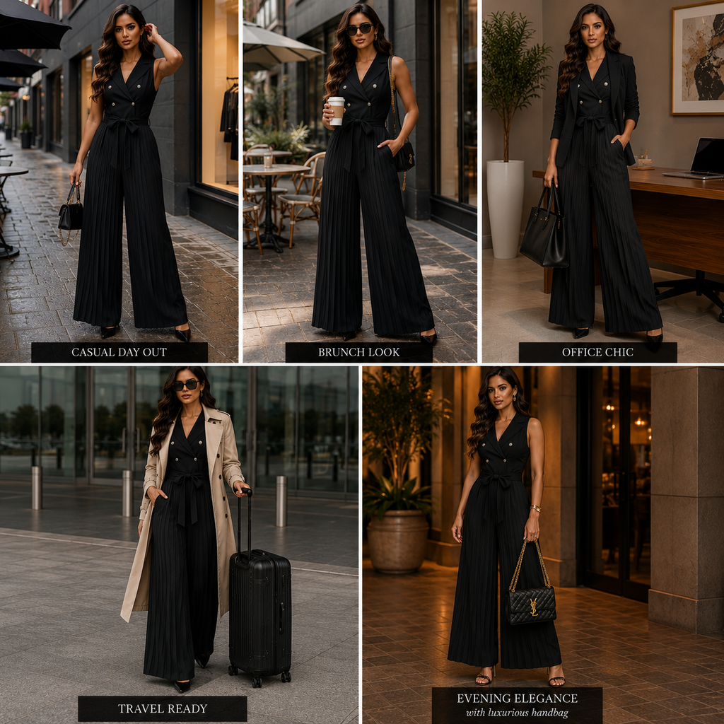 Midnight Pleated Wide-Leg Jumpsuit
