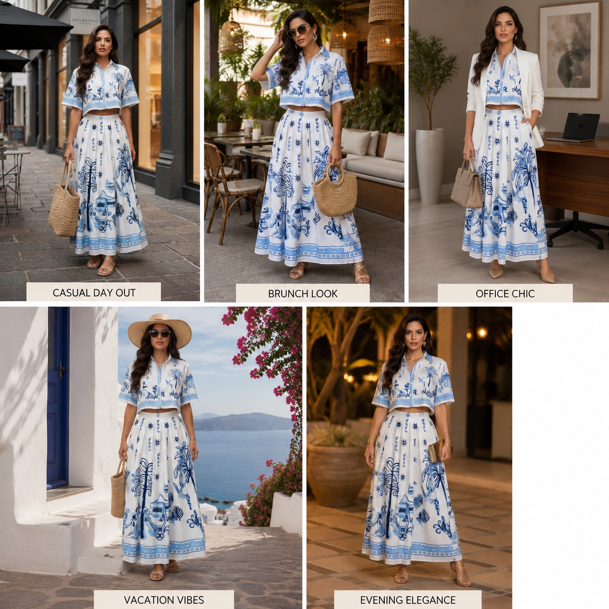 Mediterranean Blue Printed Skirt Set