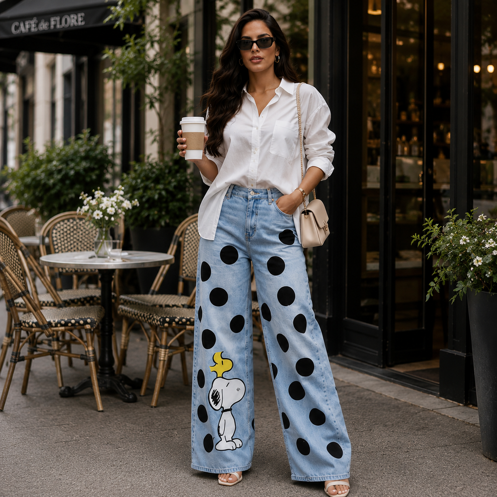 Snoopy Polka Dot Wide-Leg Jeans