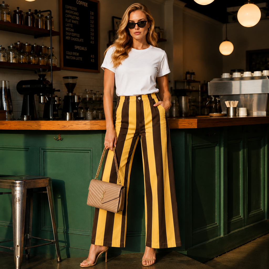 Golden Hour Striped Wide-Leg Jeans