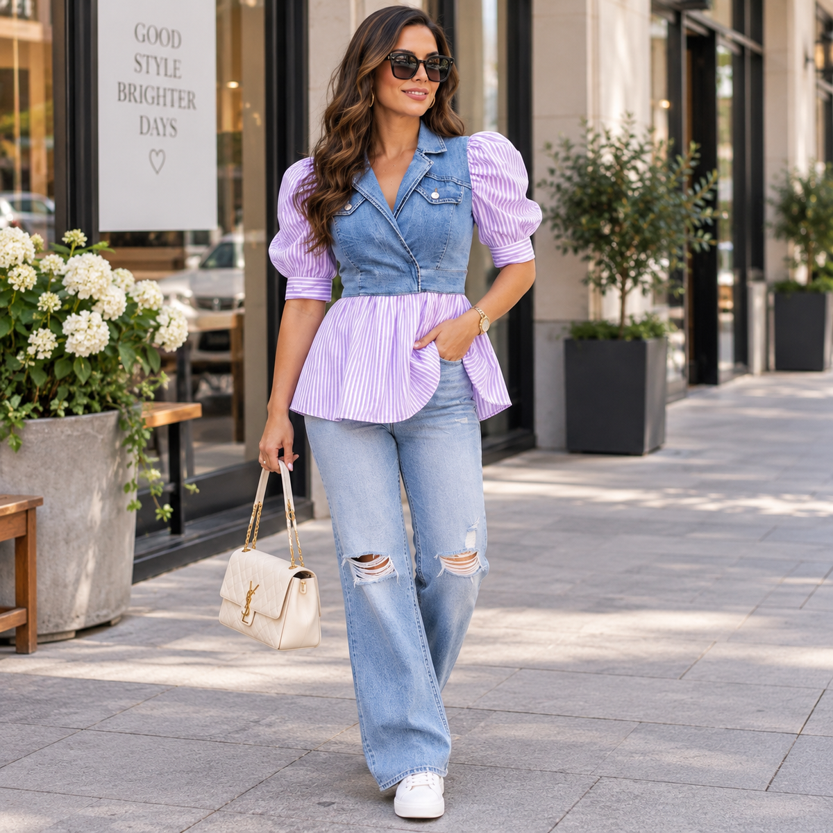 Lavender Muse Denim Peplum Top