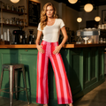 Pink & Red Stripe Wide-Leg Jeans