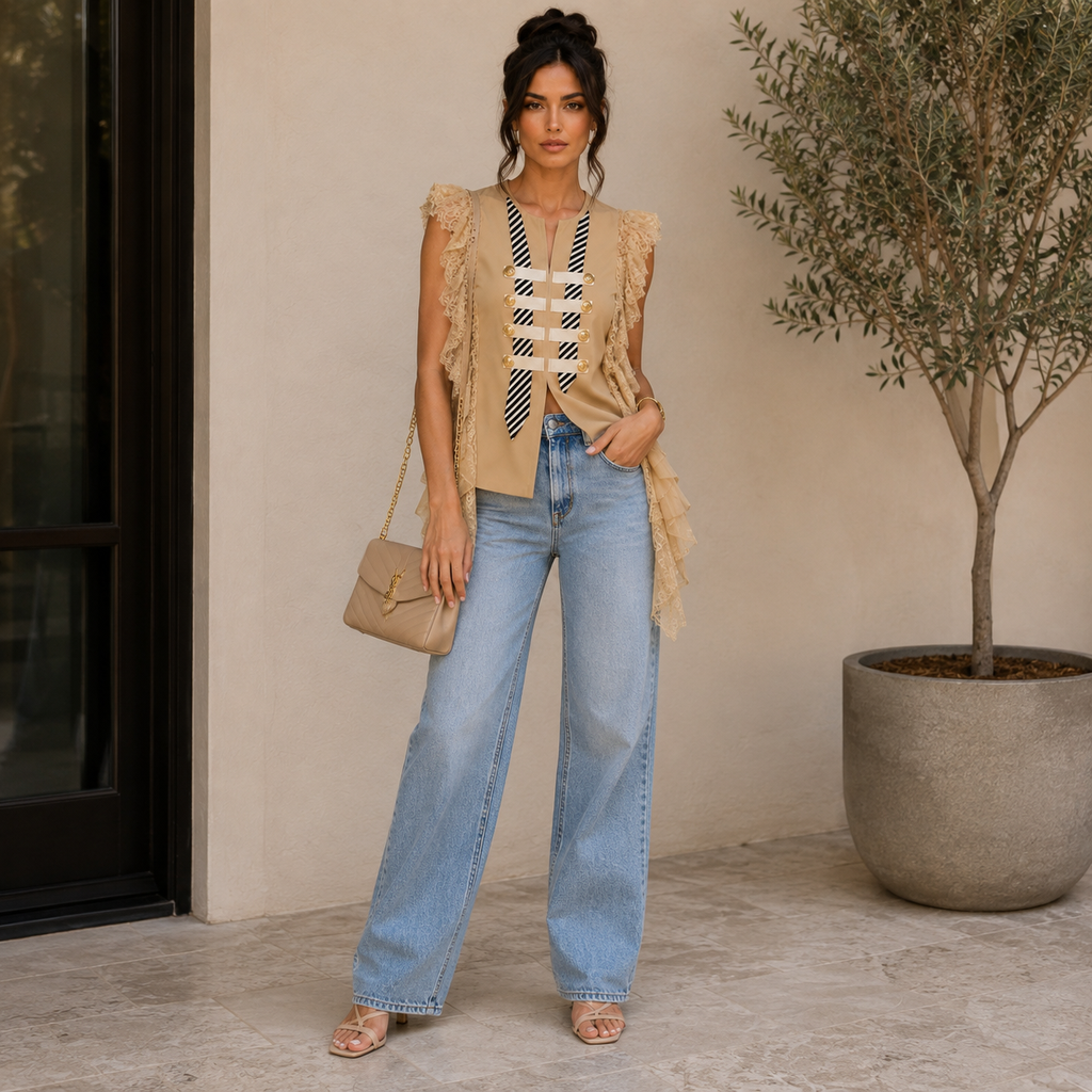 Statement Lace Military Vest