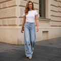 Gold Grommet Wide-Leg Jeans
