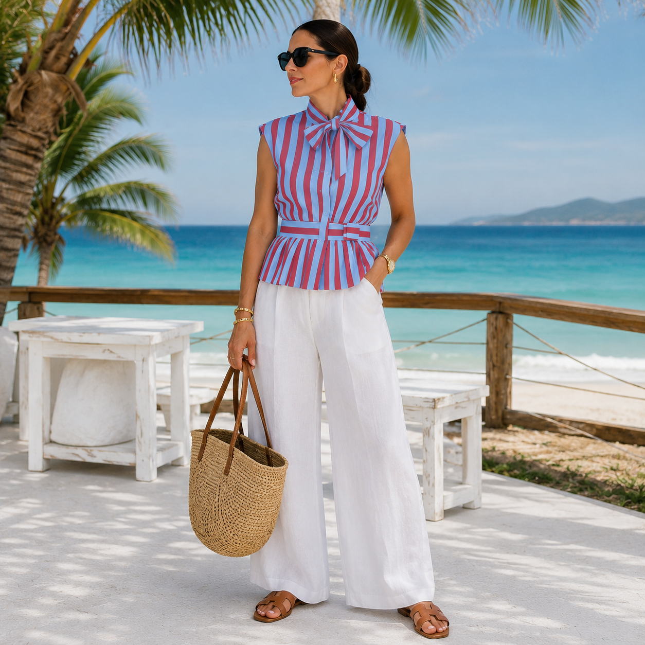 Striped Bow Tie Top
