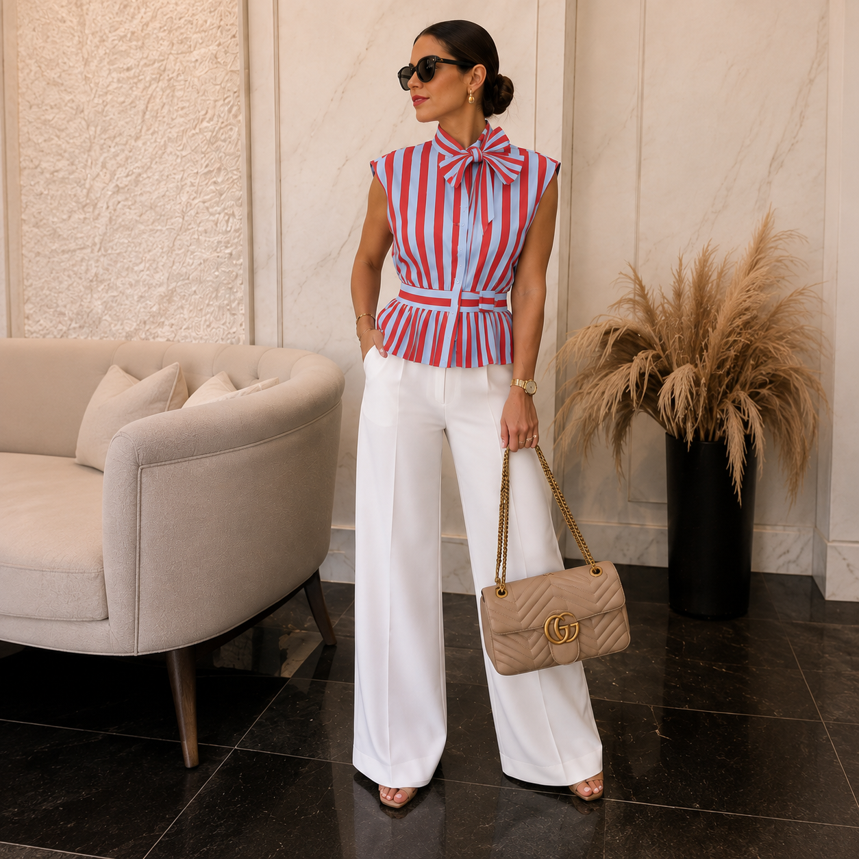Striped Bow Tie Top